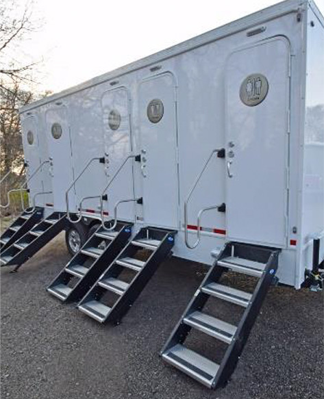 5 Station Luxury Mobile Restroom Trailer with Sinks, Hot Water, Air Conditioning